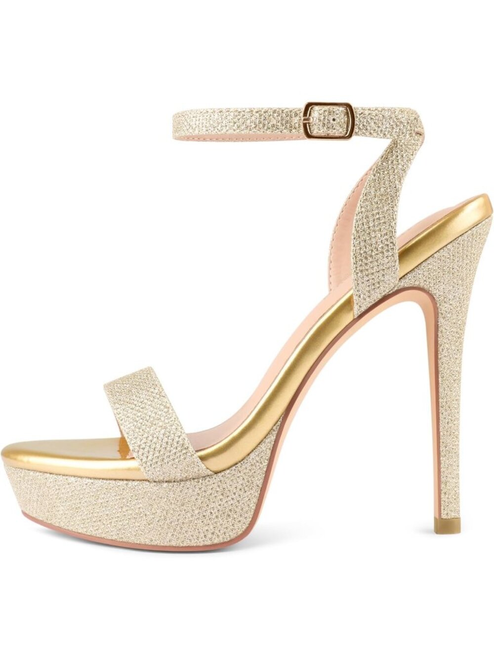 Women's Gold Glitter Open Toe Platform Stiletto Ankle Buckle Strap Heels Sandals